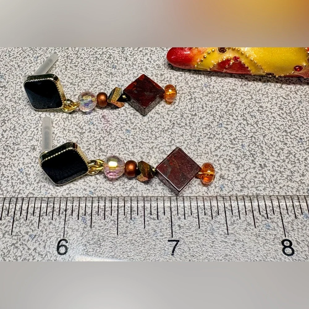 Elegant Black and Brown Dangle earrings/Red  jasper - Picture 4 of 8